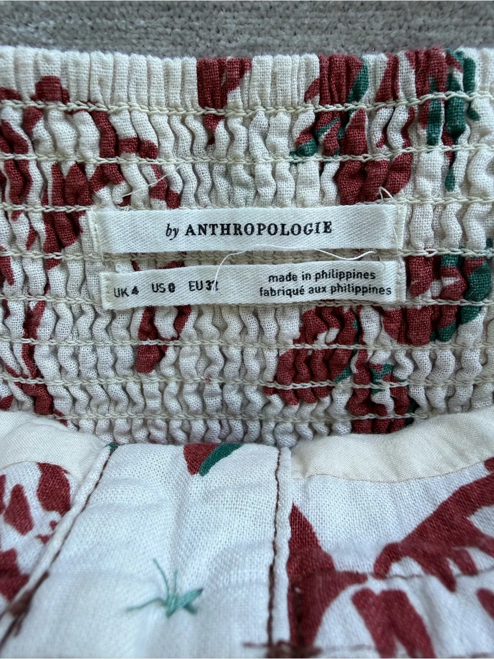 Anthropologie Floral Off Shoulder Linen Blend Midi Dress Button Front US 6